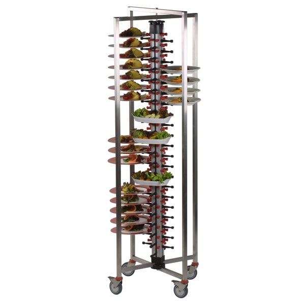 A Plate Mate mobile plate rack holding plates.