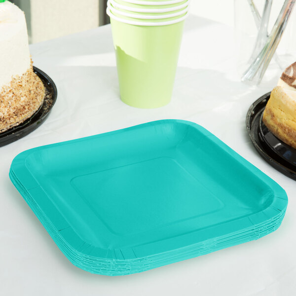 Creative Converting 324781 7" Square Teal Lagoon Paper Plate - 180/Case