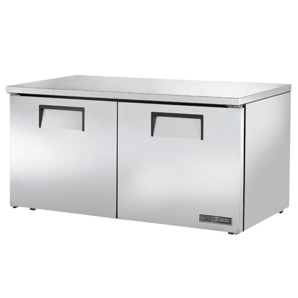 A True low profile undercounter refrigerator with two drawers.