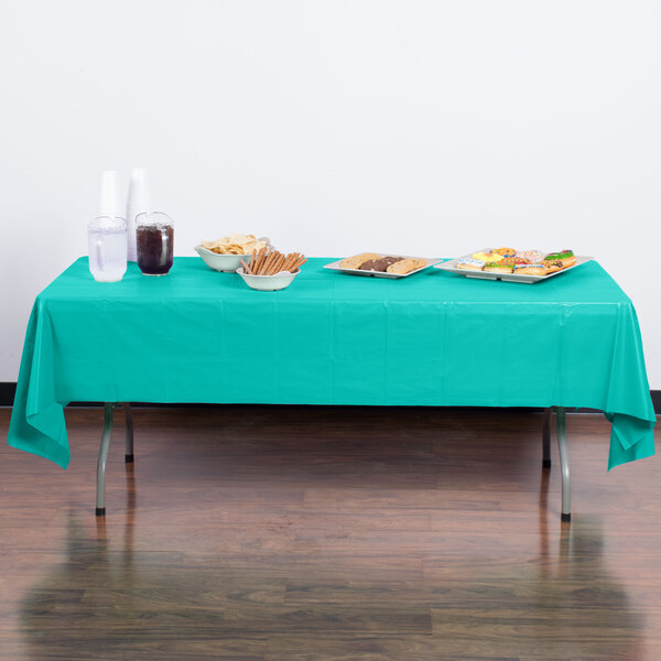 Creative Converting 324789 54" x 108" Teal Lagoon Plastic Table Cover