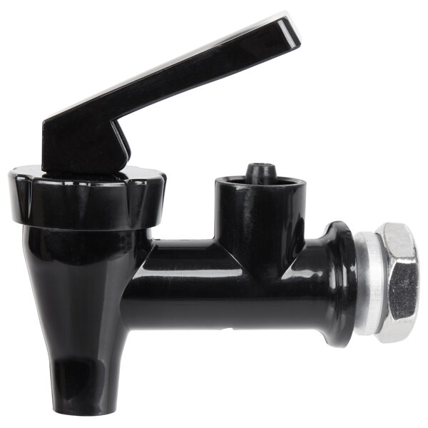 An Avantco black water faucet with a silver handle.