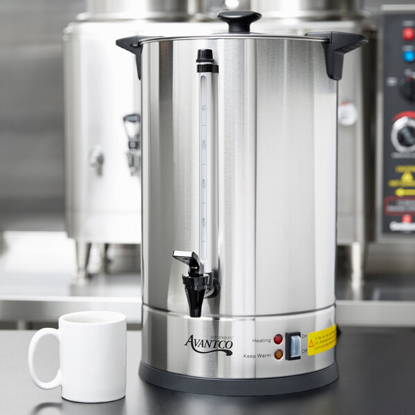 A silver stainless steel Avantco faucet for a coffee machine.