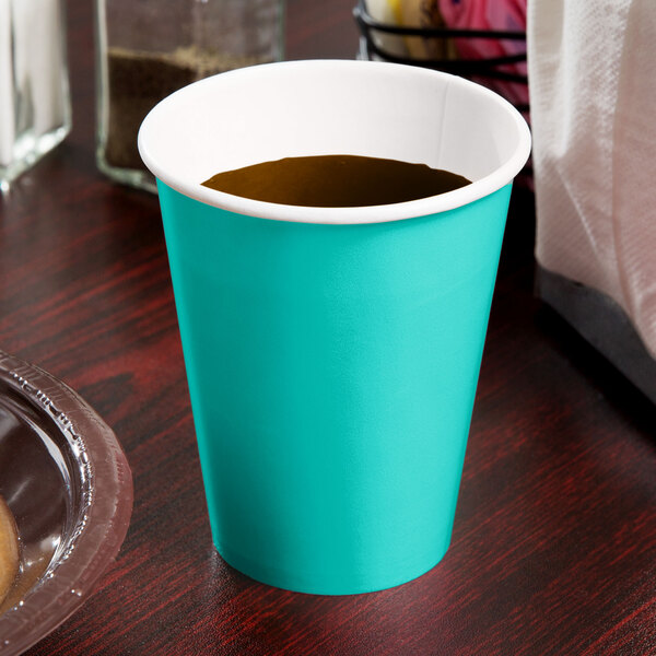 Creative Converting 324783 9 oz. Teal Lagoon Poly Paper Hot / Cold Cup - 240/Case