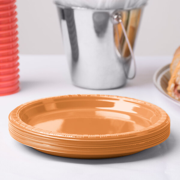 Creative Converting 324811 7" Pumpkin Spice Plastic Plate - 240/Case