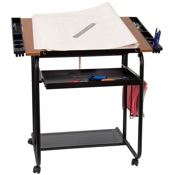 Flash Furniture NAN-JN-2739-GG 30" x 24" Adjustable Drawing and Drafting Table with 3/4" Cherry Melamine Top, Laminate Finish, and Dual Wheel Casters