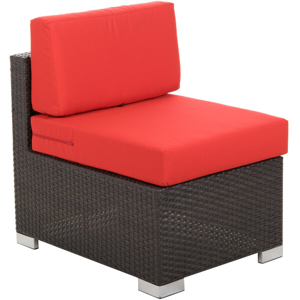 BFM Seating Aruba Java Wicker Outdoor / Indoor Wide Armless Cushion Chair