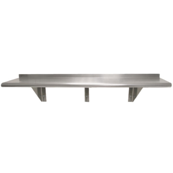 A stainless steel Advance Tabco wall shelf with two shelves.