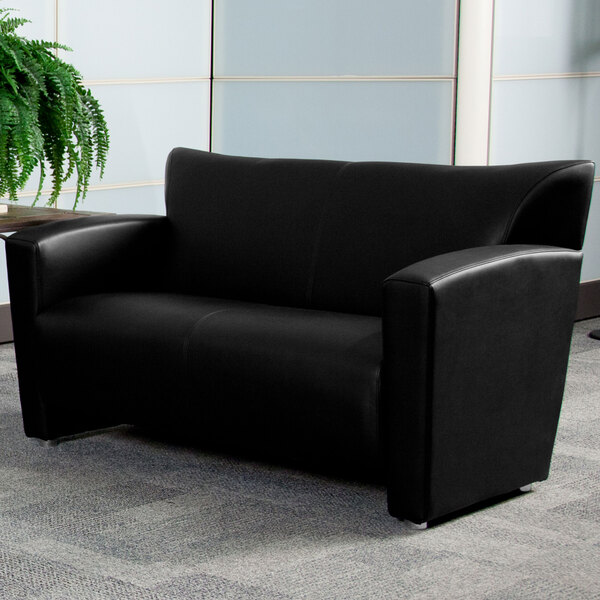 Flash Furniture 222-2-BK-GG Hercules Majesty Black Leather Loveseat with Aluminum Feet