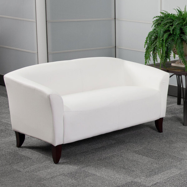 Flash Furniture 111-2-WH-GG Hercules Imperial White Leather Loveseat with Wooden Feet
