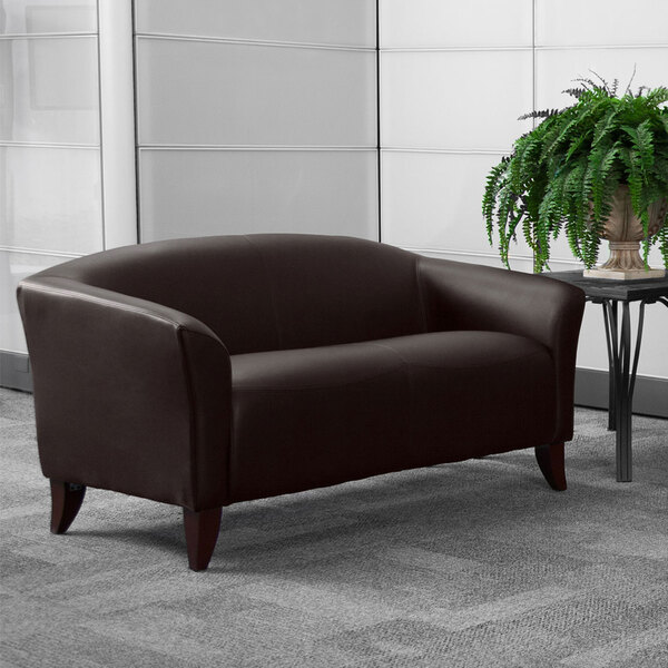 Flash Furniture 111-2-BN-GG Hercules Imperial Brown Leather Loveseat with Wooden Feet