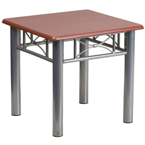 Flash Furniture JB-5-END-MAH-GG 21" Square Silver Steel End Table with Mahogany Laminate Top