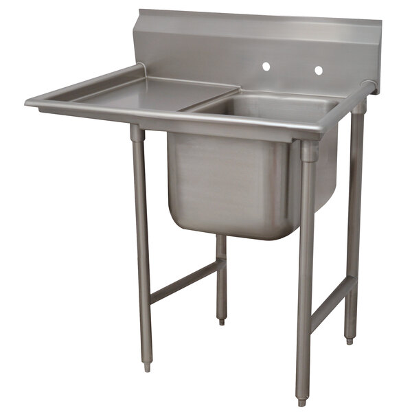 Advance Tabco T9-1-24-18L Regaline One Compartment Stainless Steel Commercial Sink with Left Drainboard - 43" Long, 16" x 20" x 12" Compartment