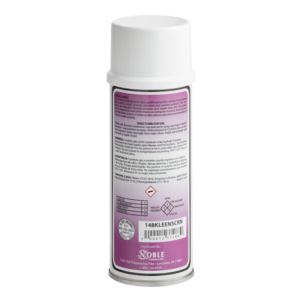 A 15 oz. aerosol can of Noble Kleen Screen ready-to-use electronic screen cleaner.