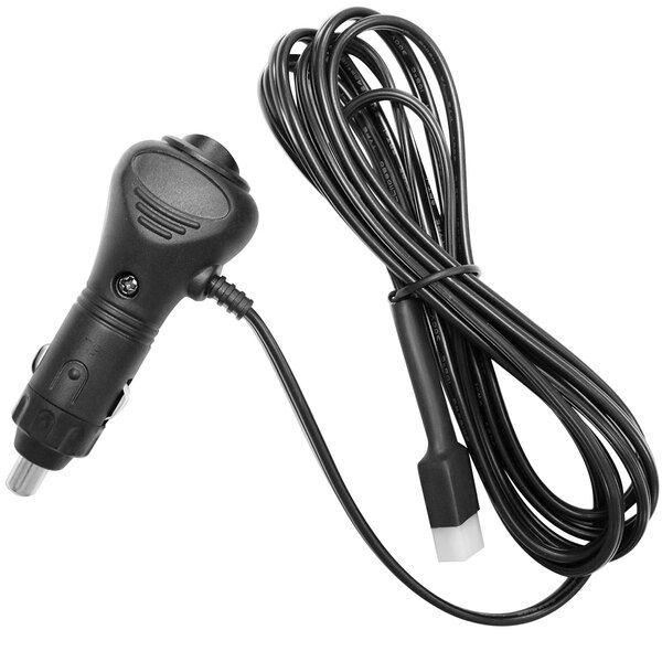 A black vehicle DC power cord with a cable attached.