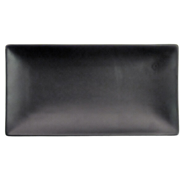 CAC 666-13BK 11 1/2" x 6 1/2" Japanese Style Rectangular Stoneware Plate - Black Non-Glare Glaze - 12/Case