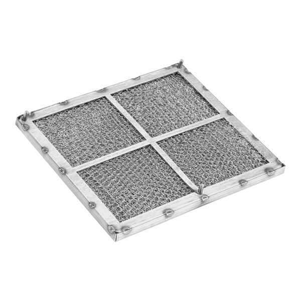 A close-up of a stainless steel TurboChef oven cavity filter with four metal grids.