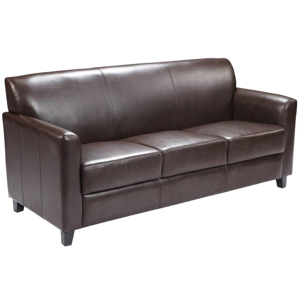 Flash Furniture BT-827-3-BN-GG Hercules Diplomat Brown Leather Sofa with Wooden Feet
