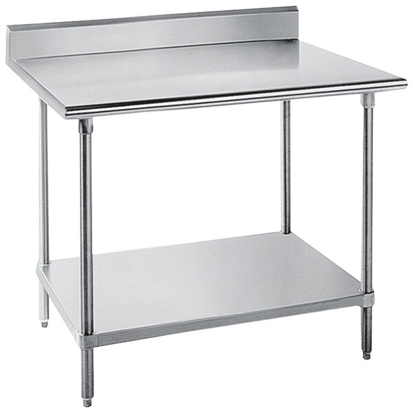 Advance Tabco SKG-243 24" x 36" 16 Gauge Super Saver Stainless Steel Commercial Work Table with Undershelf and 5" Backsplash
