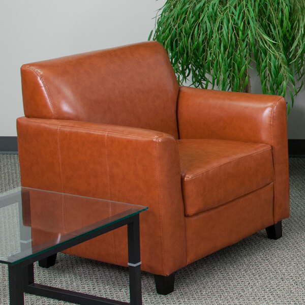 Flash Furniture BT-827-1-CG-GG Hercules Diplomat Cognac Leather Chair with Wooden Feet