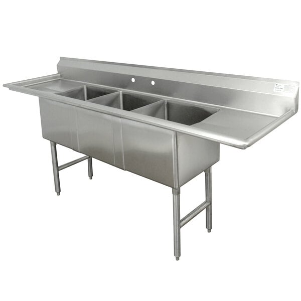 Advance Tabco FC-3-1515-15RL Three Compartment Stainless Steel Commercial Sink with Two Drainboards - 75"