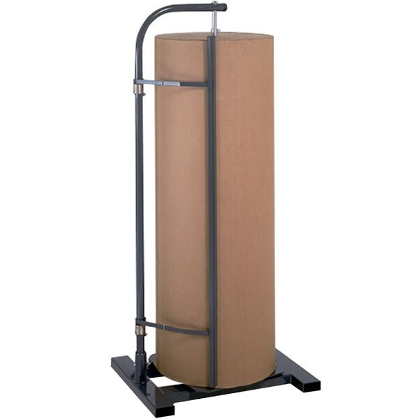 A large cardboard roll on a Bulman vertical paper cutter stand.