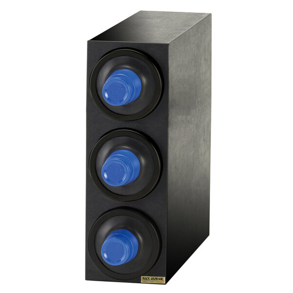 San Jamar C2903BK EZ-Fit® Black 3-Slot Vertical 8 - 46 oz. Countertop Cup Dispenser Cabinet with Black Trim Ring