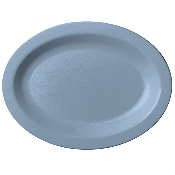 A slate blue Cambro narrow rim platter.