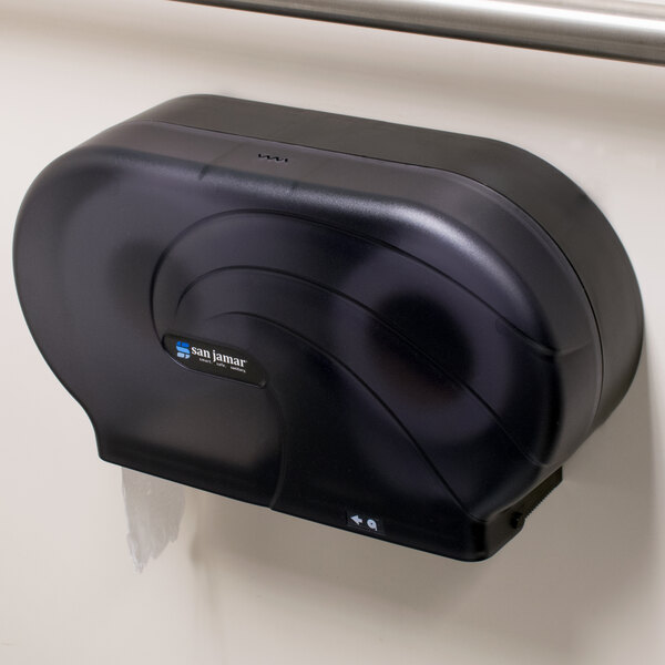 San Jamar R4090TBK Twin Oceans 9" Double Roll Jumbo Toilet Tissue Dispenser - Black Pearl