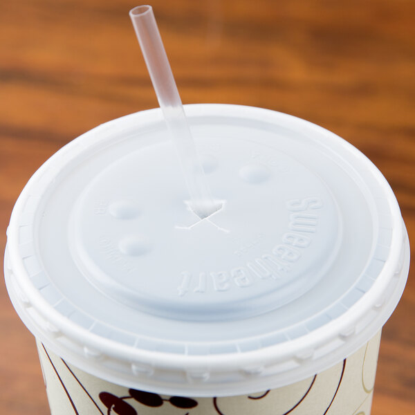Solo L44BN-0100 32-44 oz. Translucent Plastic Lid with Straw Slot and Identification Buttons - 960/Case