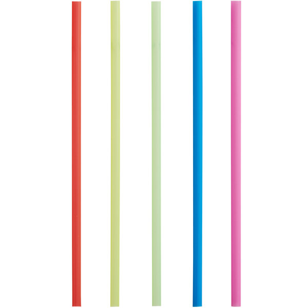 A group of colorful Choice jumbo soda straws in pink, blue, and yellow.