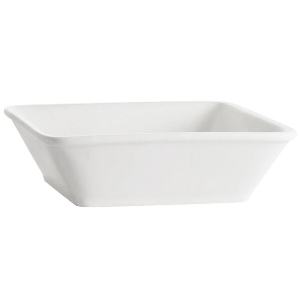 A white square bowl with a white background.