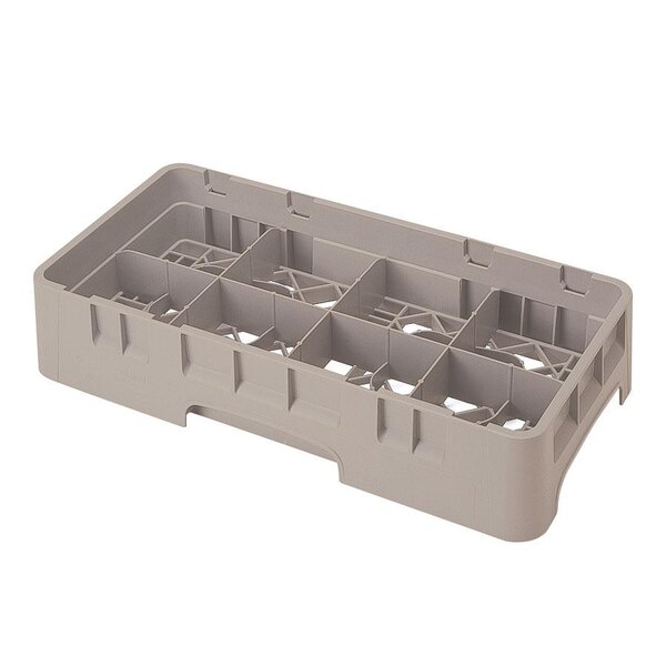 A beige plastic tray with 8 compartments and holes.