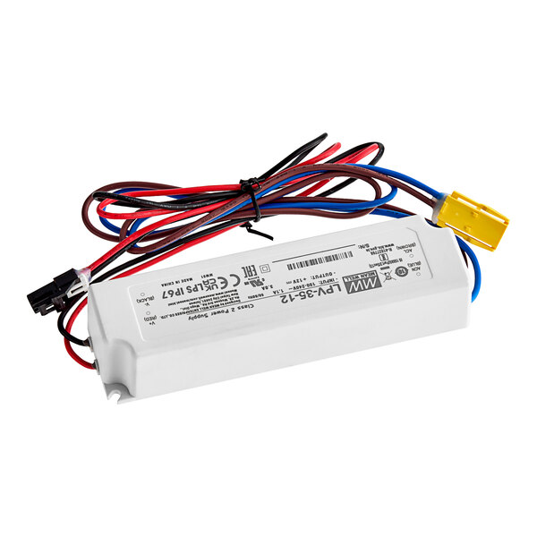 An Avantco LED ballast for refrigeration lighting with wires.