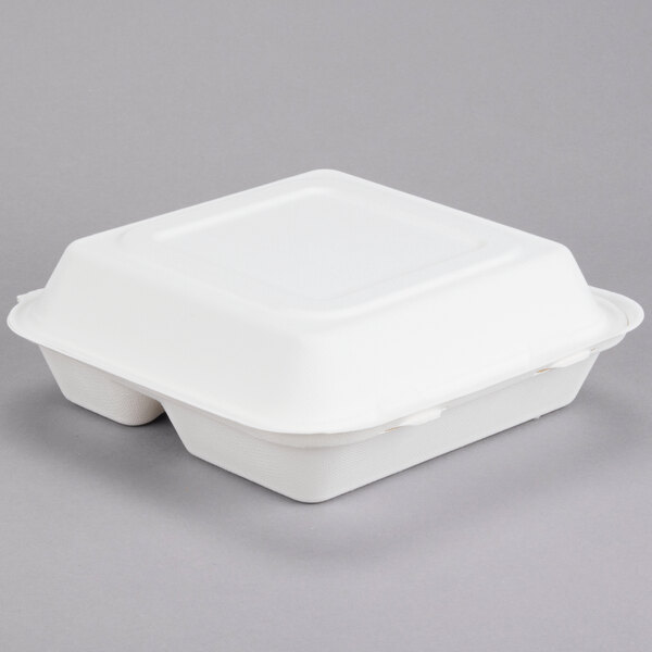 Bare by Solo HC9CSC-2050 Eco-Forward 9" x 9" x 3" 3-Compartment Sugarcane / Bagasse Take-Out Container - 200/Case