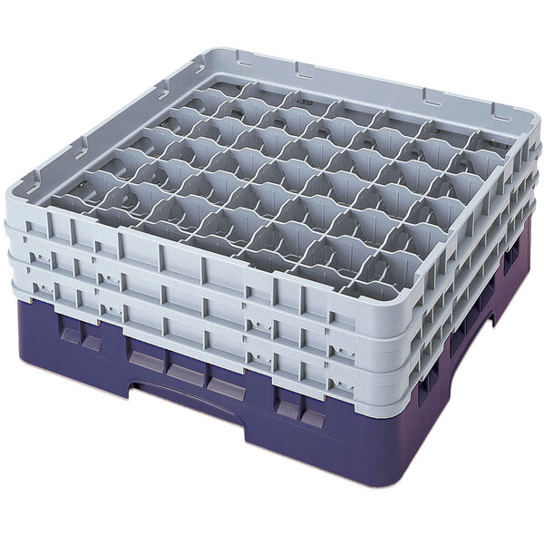 Cambro 49S1114186 Navy Blue Camrack Customizable 49 Compartment 11 3/4" Glass Rack with 6 Extenders