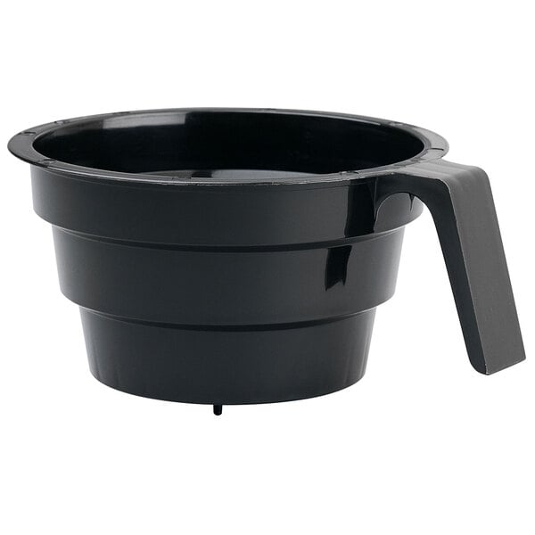 A black plastic funnel with a handle.
