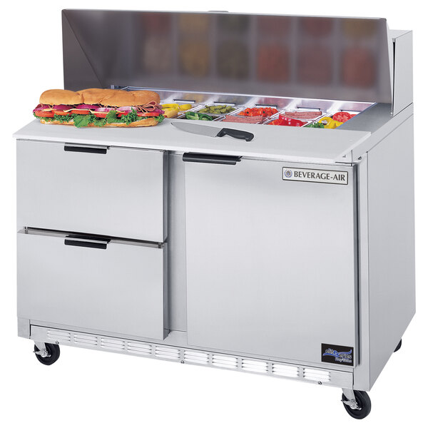 Beverage-Air SPED48HC-08C-2 48" 1 Door 2 Drawer Cutting Top Refrigerated Sandwich Prep Table with 17" Wide Cutting Board