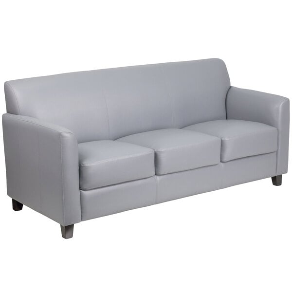 Flash Furniture BT-827-3-GY-GG Hercules Diplomat Gray Leather Sofa with Wooden Feet
