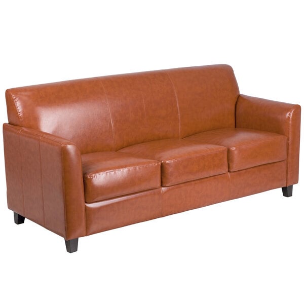 Flash Furniture BT-827-3-CG-GG Hercules Diplomat Cognac Leather Sofa with Wooden Feet