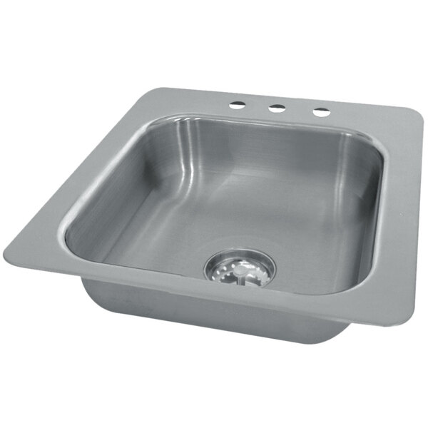 An Advance Tabco stainless steel single bowl drop-in sink on a counter.