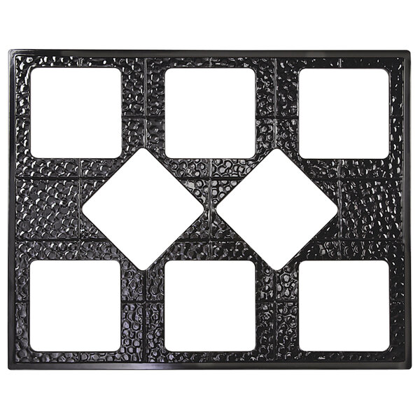A black melamine adapter plate with eight white squares inside.