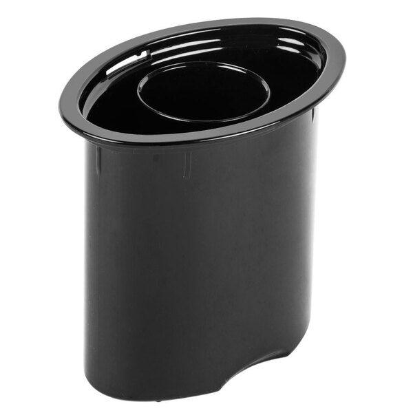 A black plastic container with a hole.