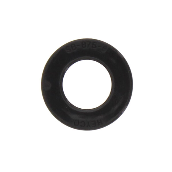 A black rubber bushing with a white background.