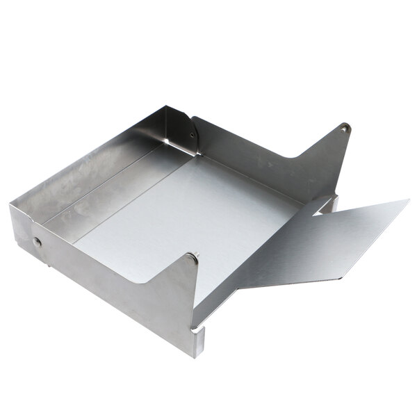A metal box with a lid open and a flap inside.