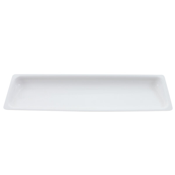 A white rectangular tray with a handle.