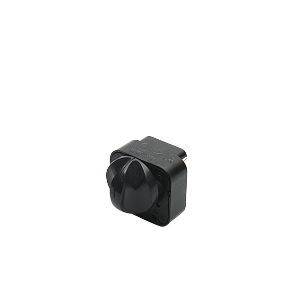 A black plastic device with a black knob.