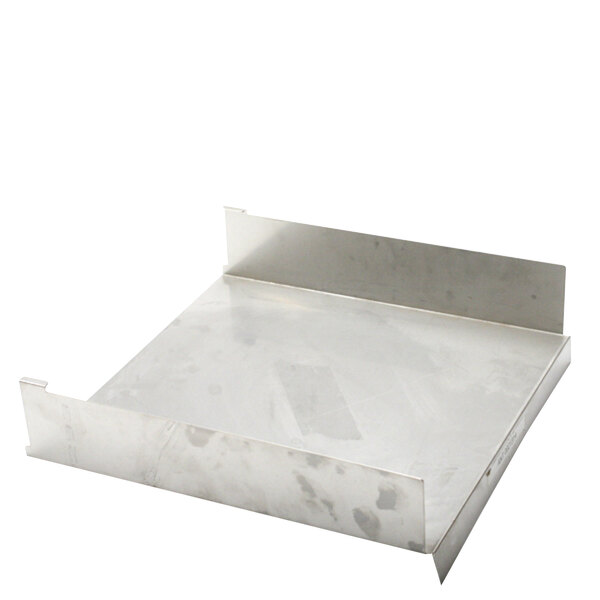 A metal tray with a white background.