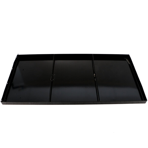 A black rectangular Vulcan Drip Tray with three compartments.