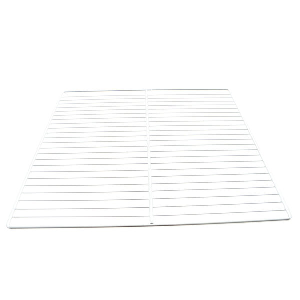 A white plastic grid shelf with lines.