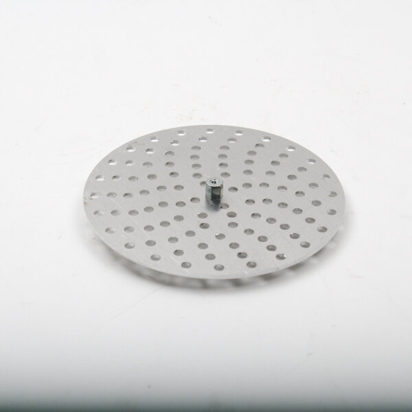 A metal circular plate with holes.